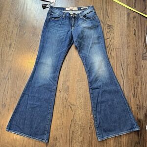 New York & Company Womens 8/29 Super Flare Mid Rise Medium Wash Blue Denim Jeans